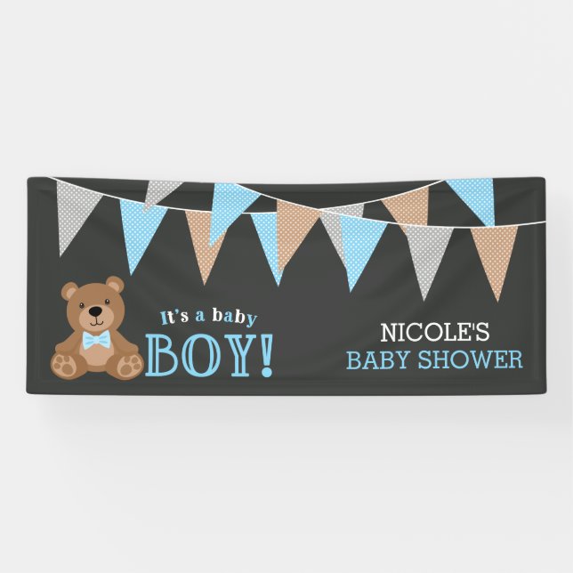 Lona Chalkboard Teddy Bear Boy Baby Shower (Horizontal)
