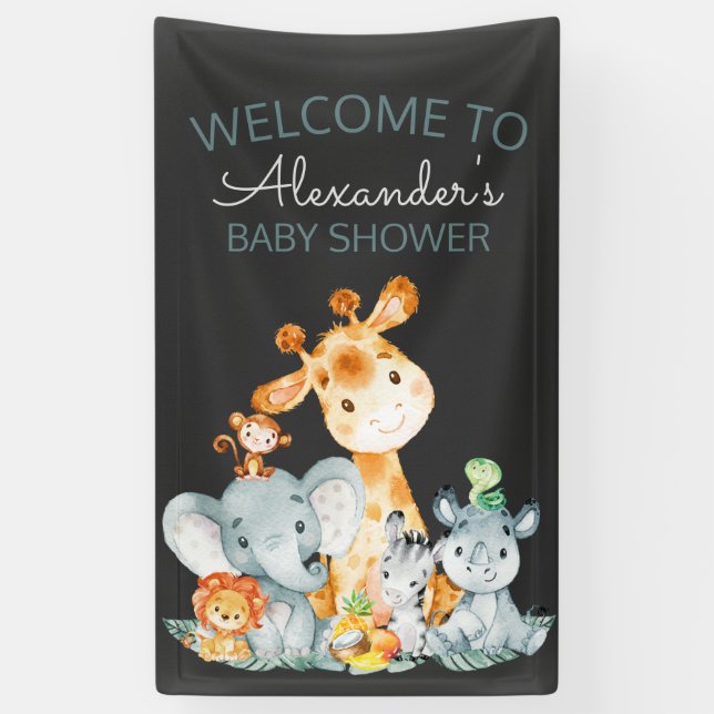 Lona Chalkboard Watercol Cute Safari Jungle Baby Shower (Vertical)