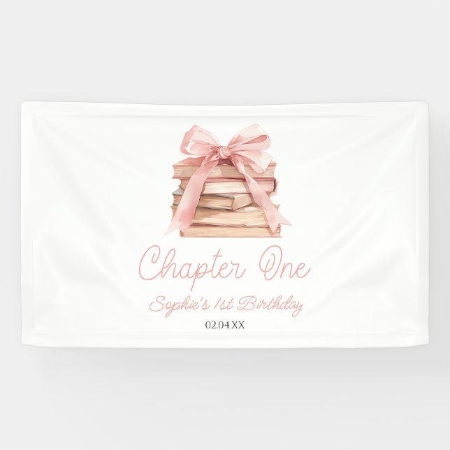 Lona Chapter One Pink Bow Books 1st Birthday Party (Horizontal)