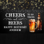 Lona Cheers and Beers Birthday Banner<br><div class="desc">Rustic Black Chalkboard watercolor beer bottle and pint glass. Rustic Outdoor or bar birthday decore for him. Any age. Easy to personalized template. All text can be adjusted using the design option. Fun,  simple,  casual birthday invites for him.</div>