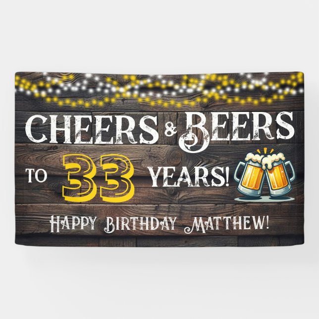 Lona Cheers and Beers to 33 Years Birthday Party Banner (Horizontal)