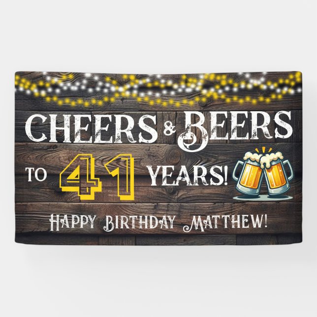 Lona Cheers and Beers to 41 Years Birthday Party Banner (Horizontal)
