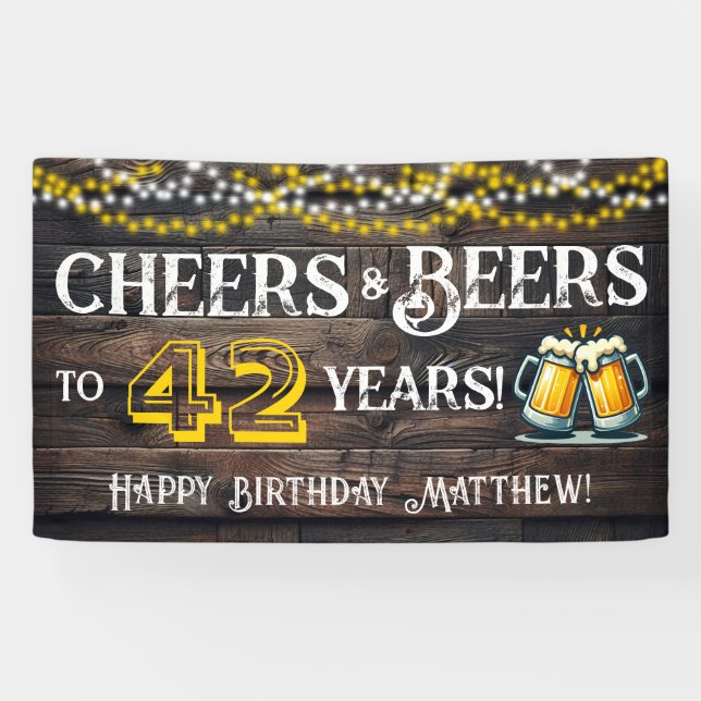 Lona Cheers and Beers to 42 Years Birthday Party Banner (Horizontal)