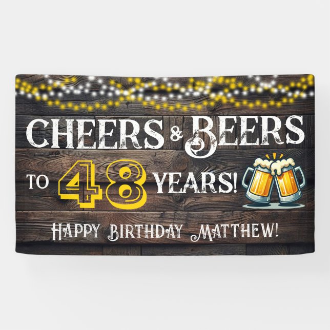 Lona Cheers and Beers to 48 Years Birthday Party Banner (Horizontal)