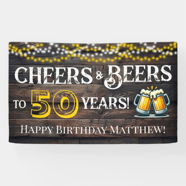 Lona Cheers and Beers to 50 Years Birthday Party Banner (Horizontal)