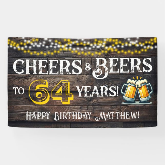 Lona Cheers and Beers to 64 Years Birthday Party Banner (Horizontal)