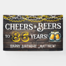 Cheers and Beers to 86 Years Birthday Party Banner