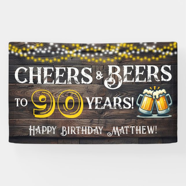 Lona Cheers and Beers to 90 Years Birthday Party Banner (Horizontal)