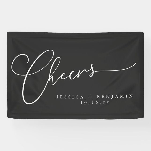 Lona Cheers Minimalist Black Script Elegant Wedding  (Horizontal)