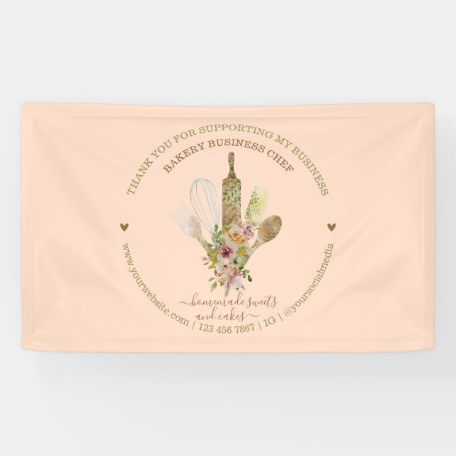 Lona Chef de Panadería de Catering Rosa Rústico (Horizontal)