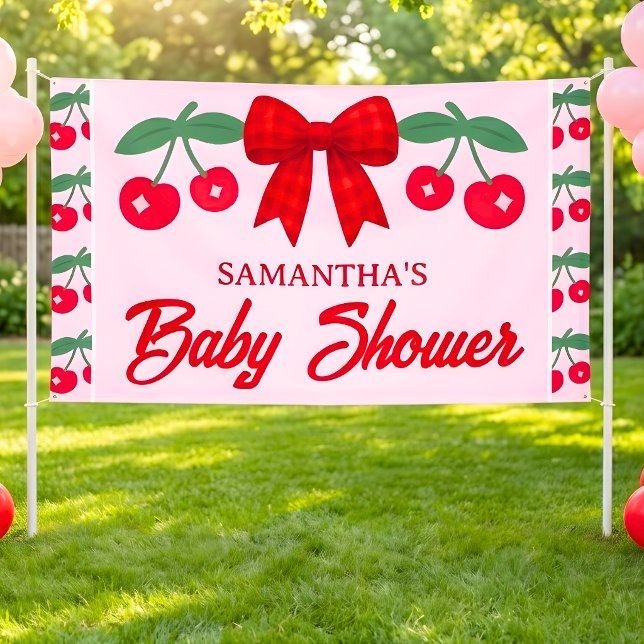 Lona Cherry Baby Shower Lazo de Gingham Rojo  (Subido por el creador)