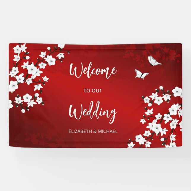 Lona Cherry Blossoms White Red Wedding Welcome (Horizontal)