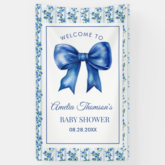 Lona Chic Boho Blue Wildflower Boy floral Baby Shower  (Vertical)