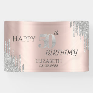 Lona Chic Gotear Brillo Plateado Rosa Dorado Cumpleaños
