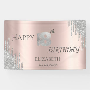 Lona Chic Plata Brillo Goteo Rosa Dorado Cumpleaños 18