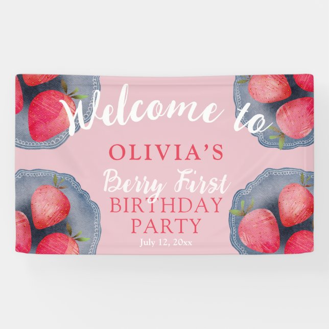 Lona Chic Strawberry Red & Pink 1st Birthday  (Horizontal)