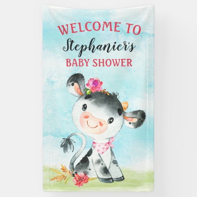 Lona Chica acuático Cow Baby Shower Farm Baby Shower (Vertical)