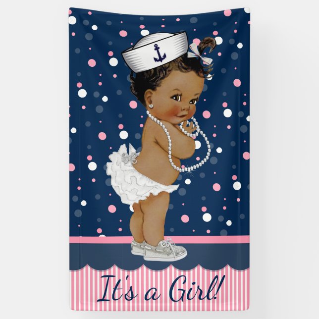 Lona Chica afroamericano Nautical Baby Shower (Vertical)
