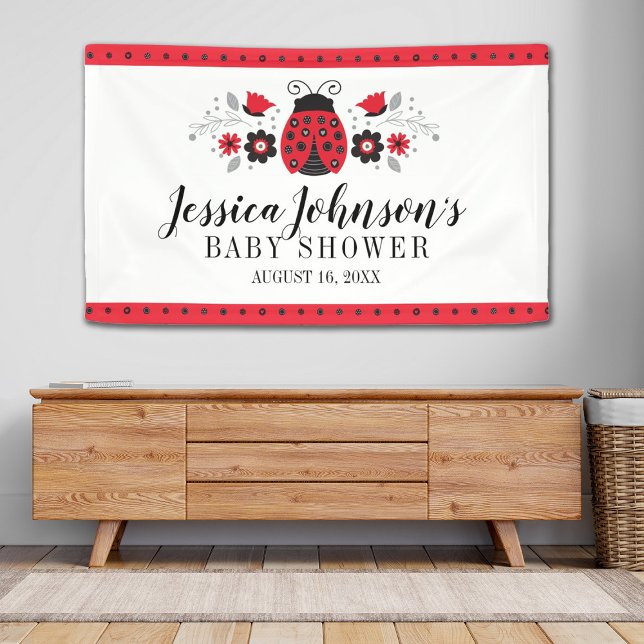 Lona Chica Baby Shower Cute Red Ladybug (Celebrate the mother to be with this cute ladybug baby shower banner. Personalize it with her info.)