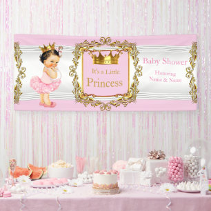 Lona Chica Bebé Cumpleaños Princesa Rosa Dorado Blanco 