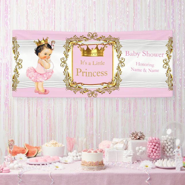 Lona Chica Bebé Cumpleaños Princesa Rosa Dorado Blanco  (Fiesta)