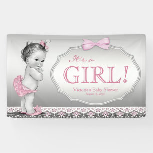 Lona Chica Bebé Vintage Gris Rosa Baby Shower