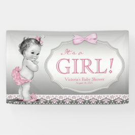 Lona Chica Bebé Vintage Rosa Gris Baby Shower
