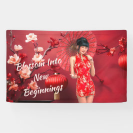 Lona Chica chino de Año Nuevo con un paraguas rojo