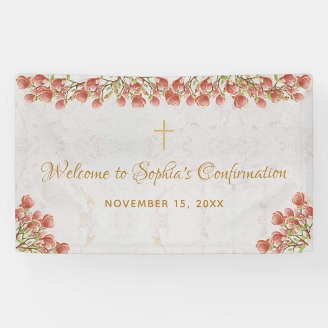 Lona Chica Confirmación Floral Bienvenida Magnolia Rosa (Horizontal)
