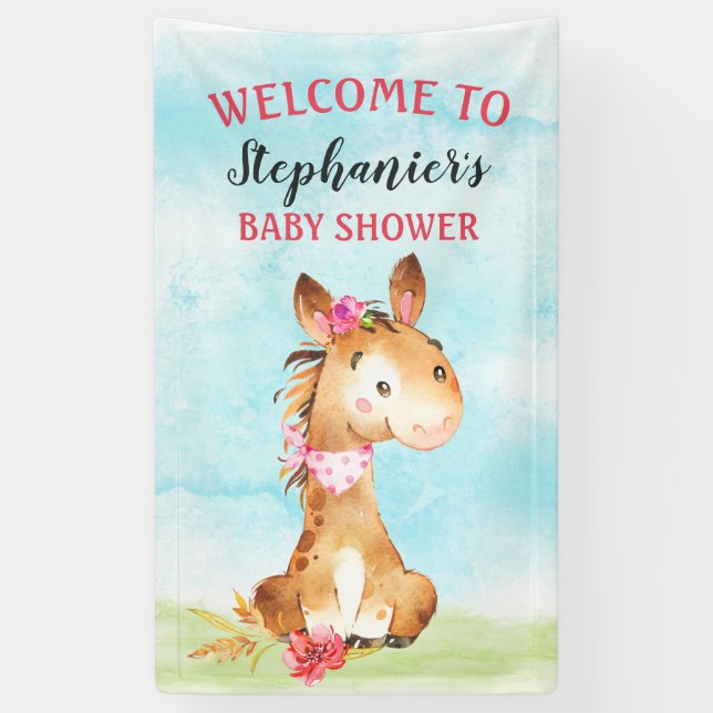 Lona Chica de acuarela Caballo Baby Shower Farm (Vertical)