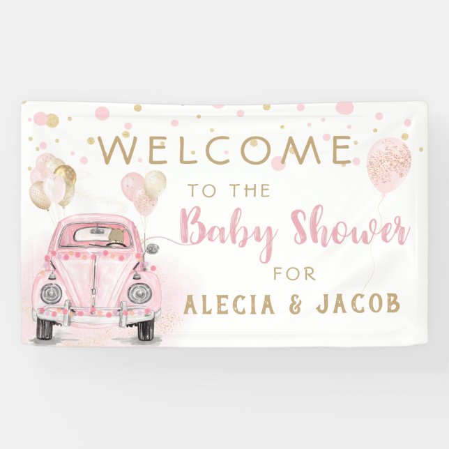 Lona Chica De Baby Shower Pink Gold Car (Horizontal)