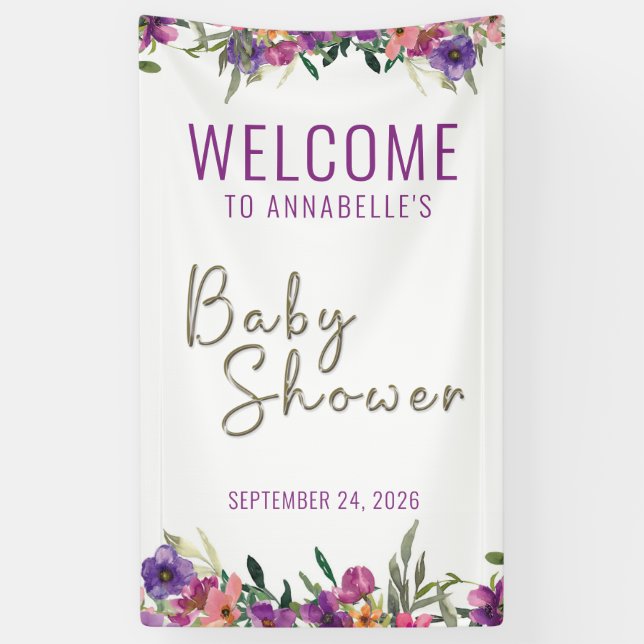 Lona Chica de bienvenida floral personalizado Baby Show (Vertical)