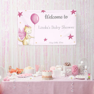 Lona Chica de bienvenida rosa Baby Shower Dragon Party