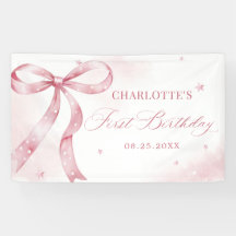 Chica de Bow Rosado Primer Fiesta de Cumpleaños