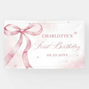 Lona Chica de Bow Rosado Primer Fiesta de Cumpleaños