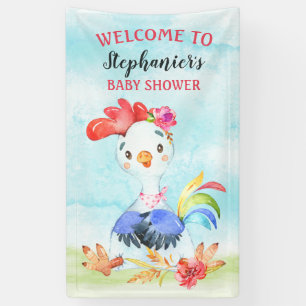 Lona Chica de color de agua Rooster Baby Shower Farm