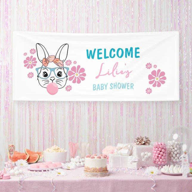 Lona Chica de conejo floral rosa Baby Shower personaliz (Fiesta)