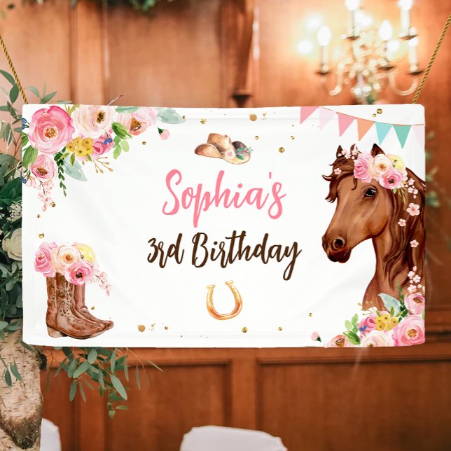 Lona Chica de cumpleaños de caballo Cowgirl Fiesta flor (Subido por el creador)