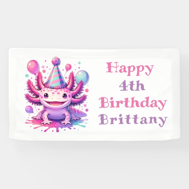 Lona Chica de cumpleaños personalizado | Anime Axolotl (Horizontal)