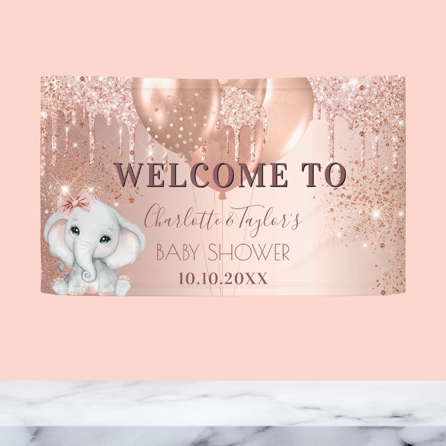 Lona chica de elefante rosa de oro de Baby Shower (Subido por el creador)