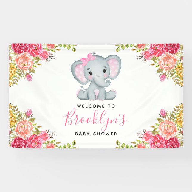 Lona Chica de elefantes florales Baby Shower (Horizontal)