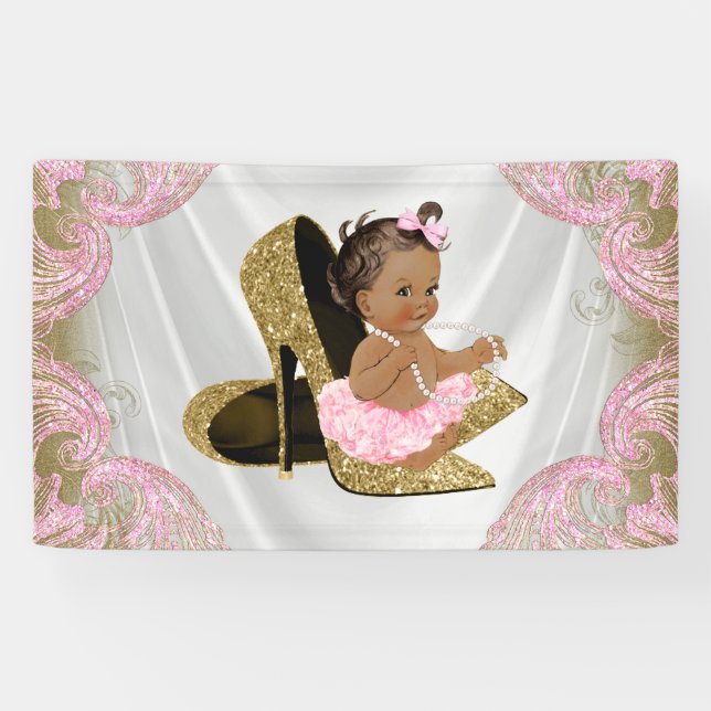 Lona Chica de etnia Gold High Heel Shoel Baby Shower (Horizontal)