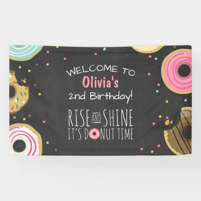 Lona Chica de fondo de donut Birthday Fiesta de banners (Horizontal)
