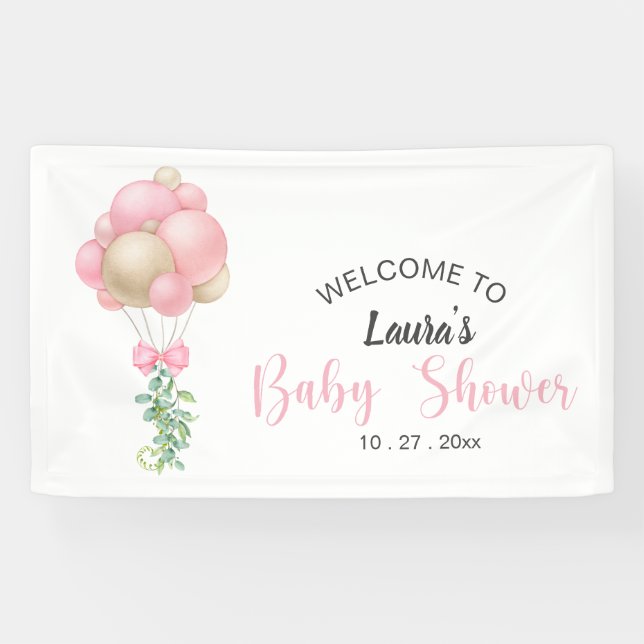 Lona Chica de globos rosados minimalistas Baby Shower (Horizontal)