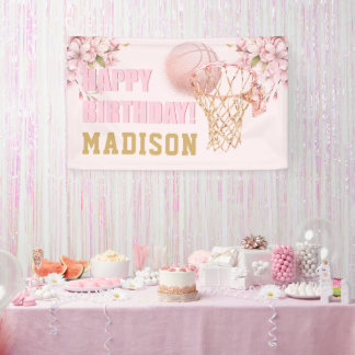 Lona Chica de lujo Birthday Pink Gold Basketball