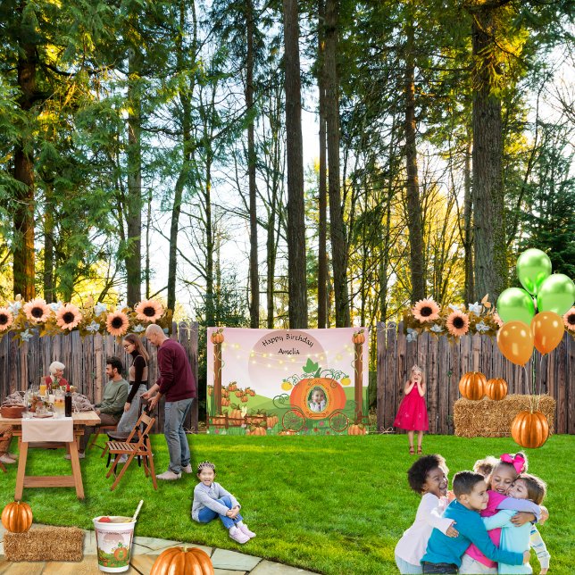 Lona Chica de transporte de calabaza Cute Cumpleaños Fa (Wildflower make-your-own-princess in a pumpkin patch carriage 4' x 6' outdoor birthday banner)