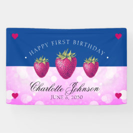 Lona Chica del partido de los cumpleaños de fresas rosa