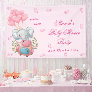 Lona Chica Elefante y Globo Rosa Baby Shower 