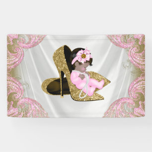Lona Chica Étnica Zapato de Tacón Alto de Oro Rosa Baby