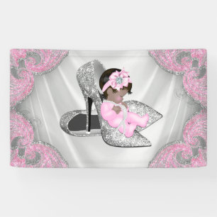 Lona Chica Étnica Zapato de Tacón Alto Rosa Plateado Ba